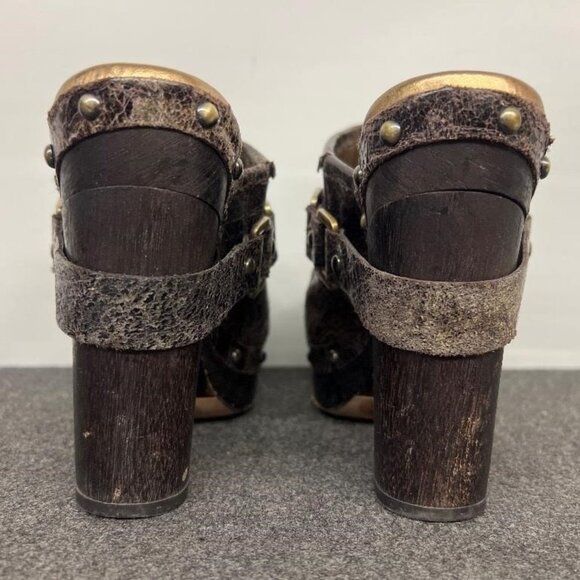 BOGO Vince Camuto Sz 6 Christies Brown Distressed Leather Platform Clogs Mules - Picture 7 of 7